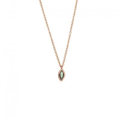 Pendant Silver 925 Rose Gold Plated, leaf with green cubic zirconia
