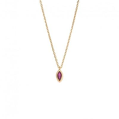 Pendant Silver 925 Gold Plated, leaf with fuchsia zirconia