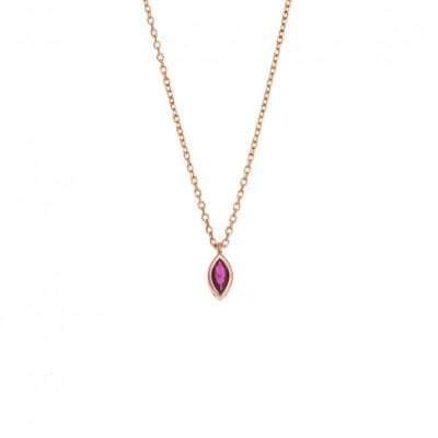 Pendant Silver 925 Rose Gold Plated, leaf with fuchsia zirconia