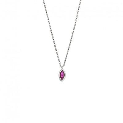 Silver pendant 925, fuchsia zircon leaf
