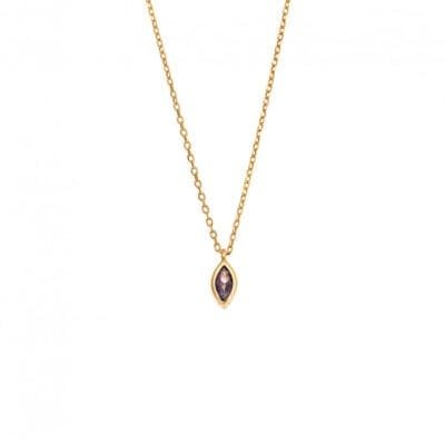 Pendant Silver 925 Gold Plated, purple zirconia leaf