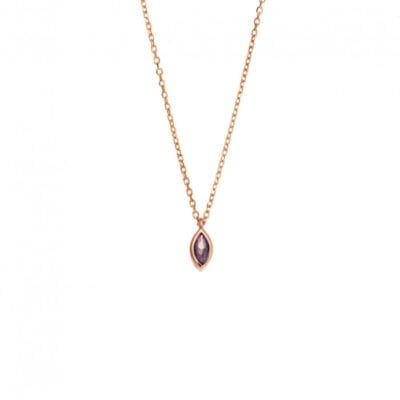 Pendant Silver 925 Rose Gold Plated, leaf with purple cubic zirconia