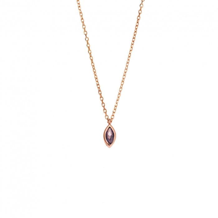 Pendant Silver 925 Rose Gold Plated, leaf with purple cubic zirconia