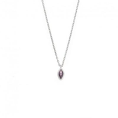 Silver pendant 925, leaf with purple cubic zirconia