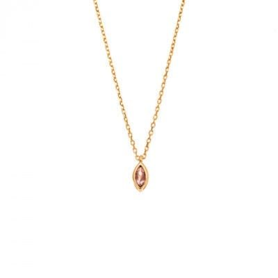 Pendant Silver 925 Gold Plated, leaf with pink cubic zirconia