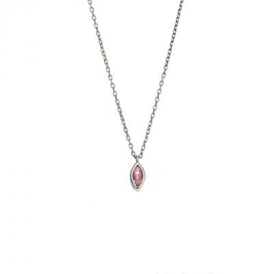 Silver pendant 925, leaf with pink cubic zirconia