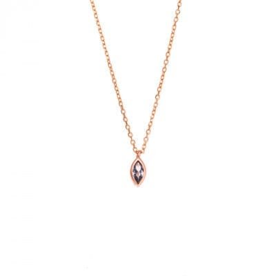 Pendant Silver 925 Rose Gold Plated, leaf with aquamarine cubic zirconia