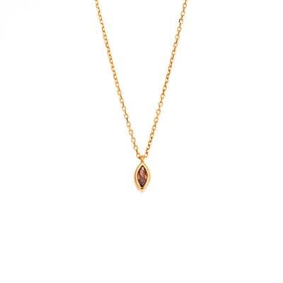 Pendant Silver 925 Gold Plated, leaf with brown cubic zirconia