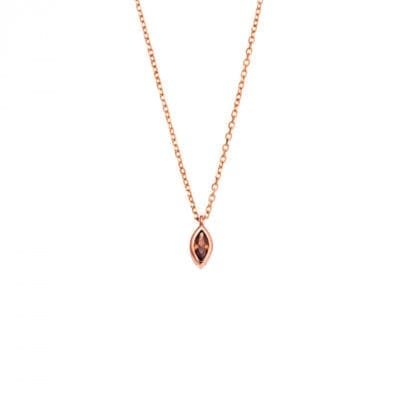 Pendant Silver 925 Rose Gold Plated, leaf with brown cubic zirconia