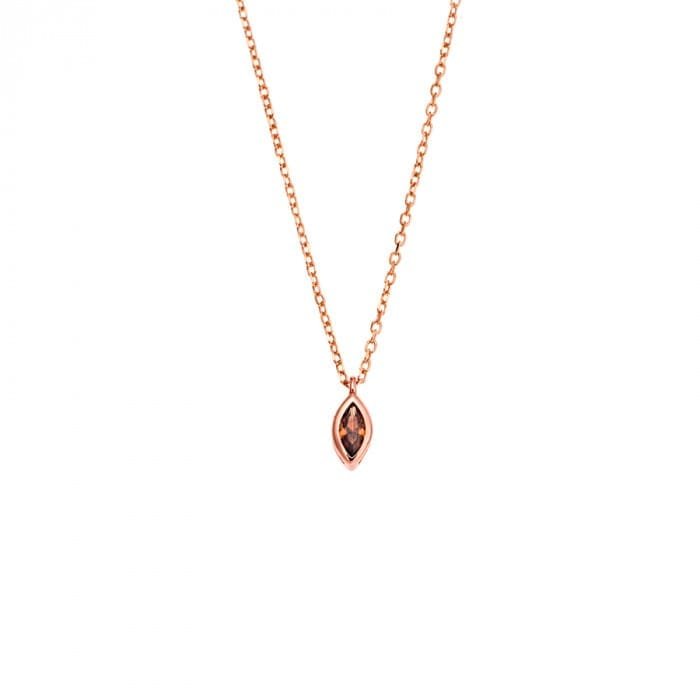 Pendant Silver 925 Rose Gold Plated, leaf with brown cubic zirconia