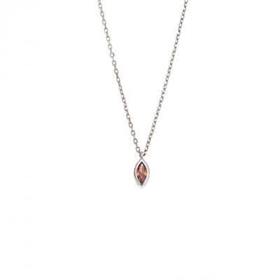 Silver pendant 925, leaf with brown cubic zirconia