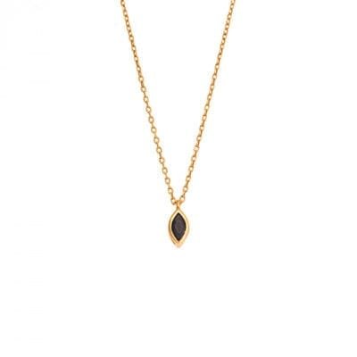 Pendant Silver 925 Gold Plated, leaf with black cubic zirconia