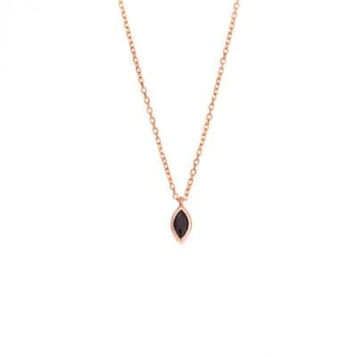 Pendant Silver 925 Rose Gold Plated, leaf with black cubic zirconia