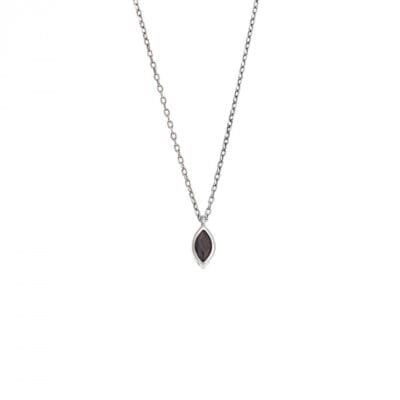 Silver pendant 925, leaf with black cubic zirconia