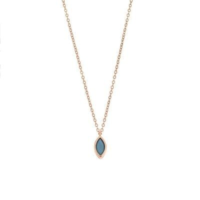 Pendant Silver 925 Rose Gold Plated, leaf with turquoise cubic zirconia