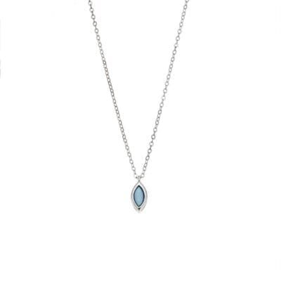 Silver pendant 925, leaf with turquoise cubic zirconia