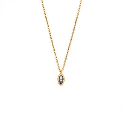 Pendant Silver 925 Gold Plated, leaf with light blue cubic zirconia