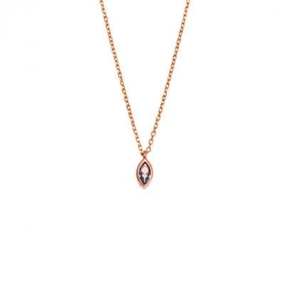 Pendant Silver 925 Rose Gold Plated, leaf with light blue cubic zirconia