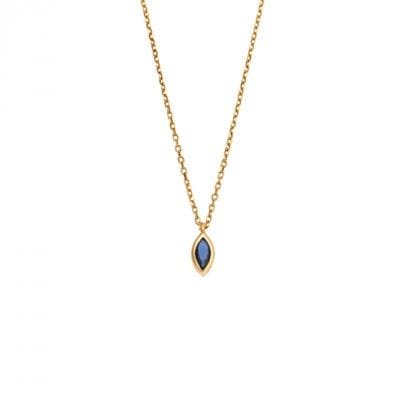 Pendant Silver 925 Gold Plated, leaf with blue cubic zirconia