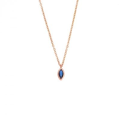 Pendant Silver 925 Rose Gold Plated, leaf with blue cubic zirconia