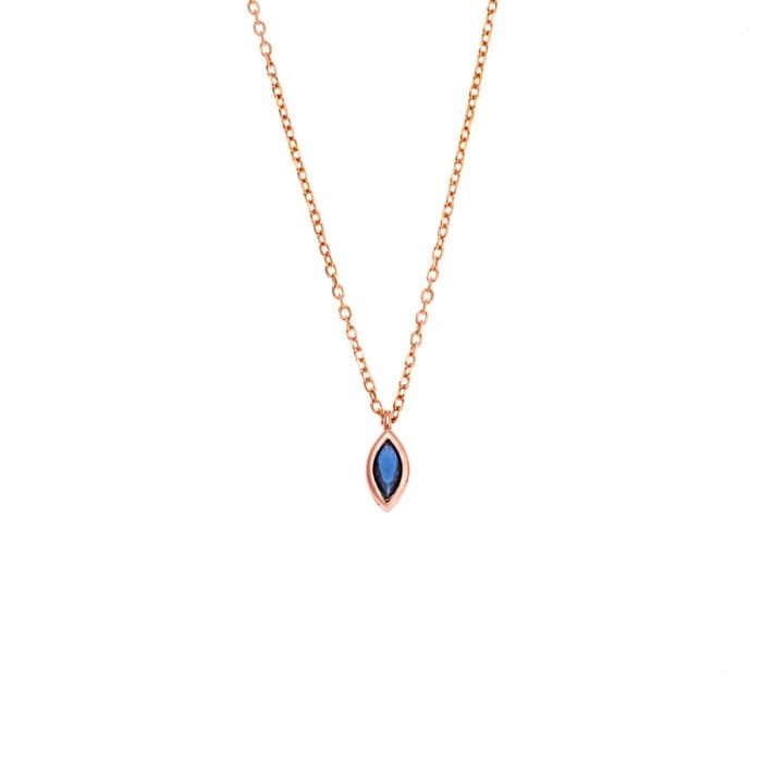 Pendant Silver 925 Rose Gold Plated, leaf with blue cubic zirconia
