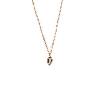 Pendant Silver 925 Rose Gold Plated, leaf with green cubic zirconia