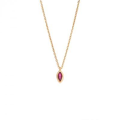 Κολιέ Ασήμι 925° Μενταγιόν με   φύλλο με ζιργκόν σε χρυσό χρώμα