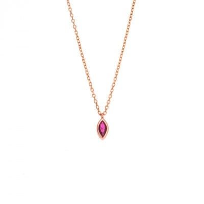 Pendant Silver 925 Rose Gold Plated, leaf with fuchsia zirconia