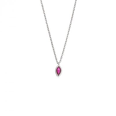 Silver pendant 925, fuchsia zircon leaf