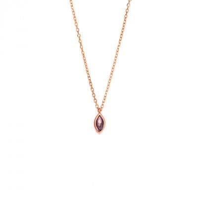 Κολιέ Ασήμι 925° Μενταγιόν με  φύλλο με  ζιργκόν σε Rose Gold χρώμα
