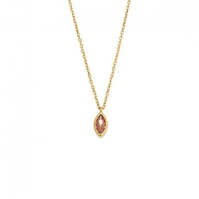 Pendant Silver 925 Gold Plated, leaf with pink cubic zirconia