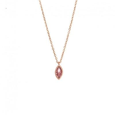 Pendant Silver 925 Rose Gold Plated, leaf with pink cubic zirconia