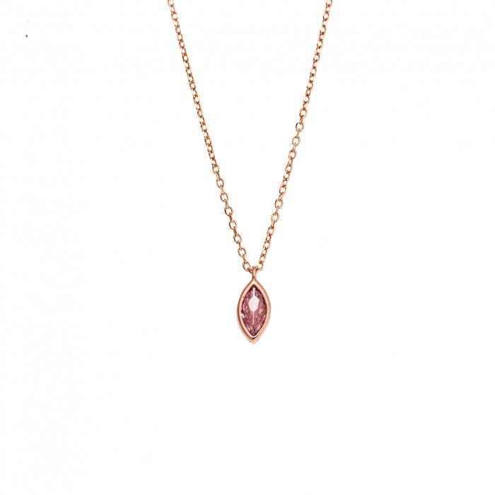 Pendant Silver 925 Rose Gold Plated, leaf with pink cubic zirconia