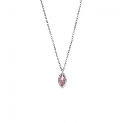 Silver pendant 925, leaf with pink cubic zirconia