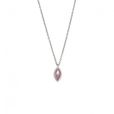Silver pendant 925, leaf with pink cubic zirconia
