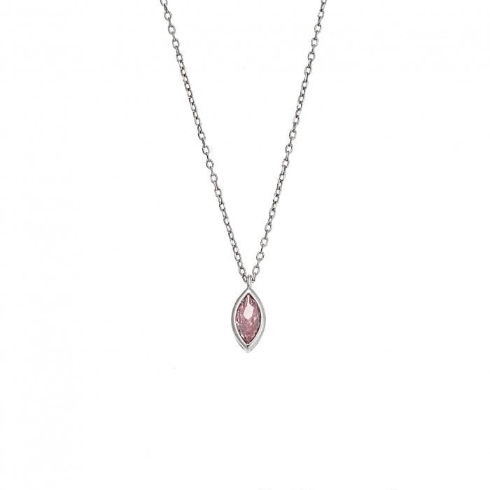 Silver pendant 925, leaf with pink cubic zirconia