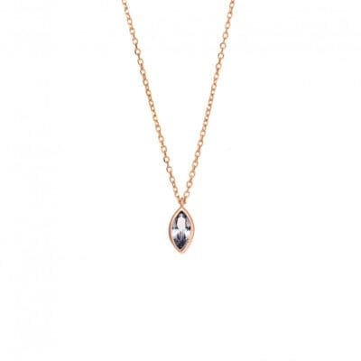 Pendant Silver 925 Rose Gold Plated, leaf with aquamarine cubic zirconia