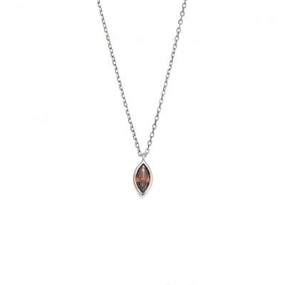 Silver pendant 925, leaf with brown cubic zirconia