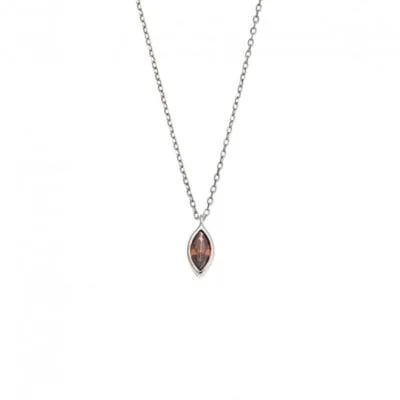 Silver pendant 925, leaf with brown cubic zirconia