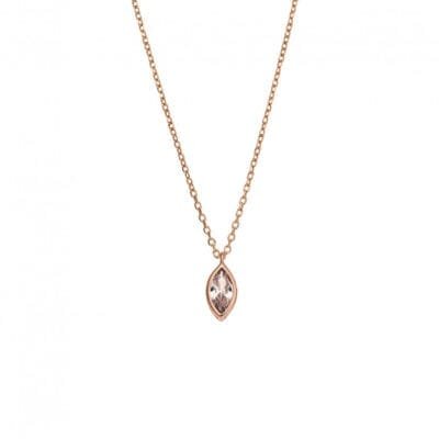 Pendant Silver 925 Rose Gold Plated, leaf with transparent cubic zirconia