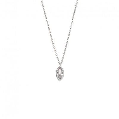 Silver pendant 925, leaf with transparent cubic zirconia