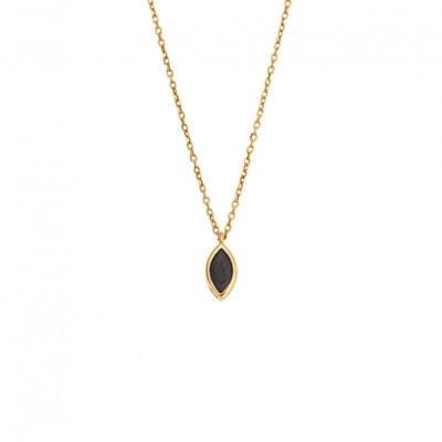 Pendant Silver 925 Gold Plated, leaf with black cubic zirconia