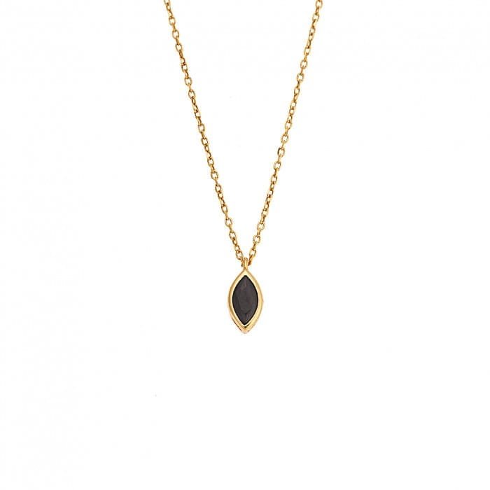 Pendant Silver 925 Gold Plated, leaf with black cubic zirconia