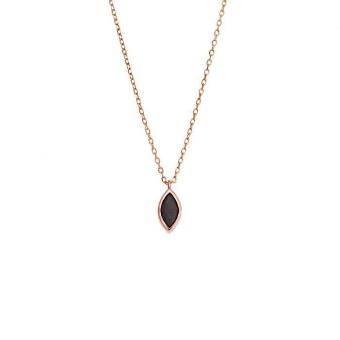 Pendant Silver 925 Rose Gold Plated, leaf with black cubic zirconia