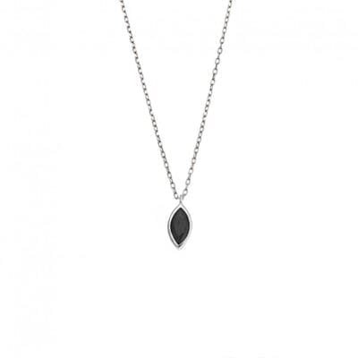 Silver pendant 925, leaf with black cubic zirconia