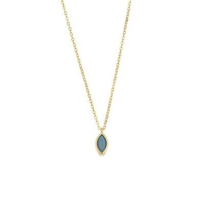 Pendant Silver 925 Gold Plated, leaf with turquoise cubic zirconia
