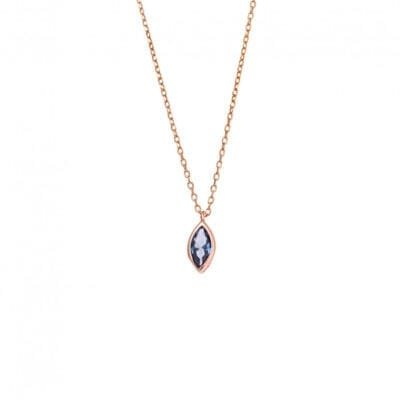 Pendant Silver 925 Rose Gold Plated, leaf with light blue cubic zirconia