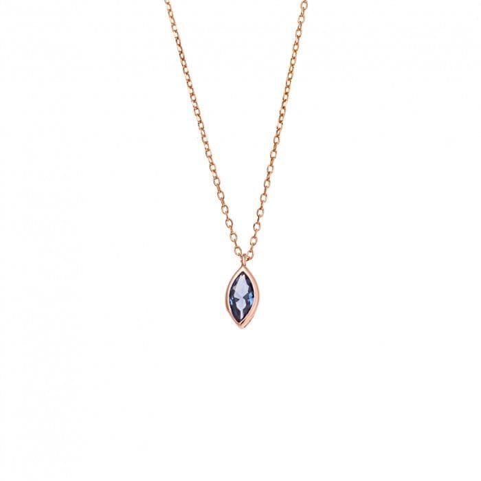 Pendant Silver 925 Rose Gold Plated, leaf with light blue cubic zirconia