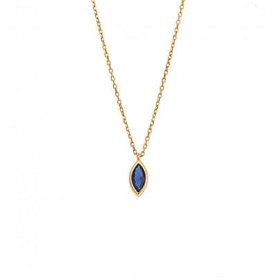 Pendant Silver 925 Gold Plated, leaf with blue cubic zirconia