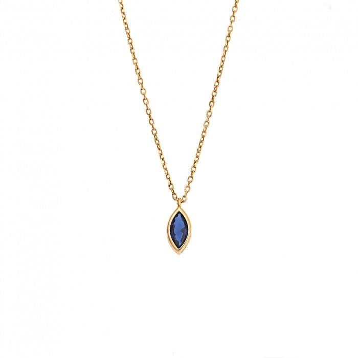Pendant Silver 925 Gold Plated, leaf with blue cubic zirconia